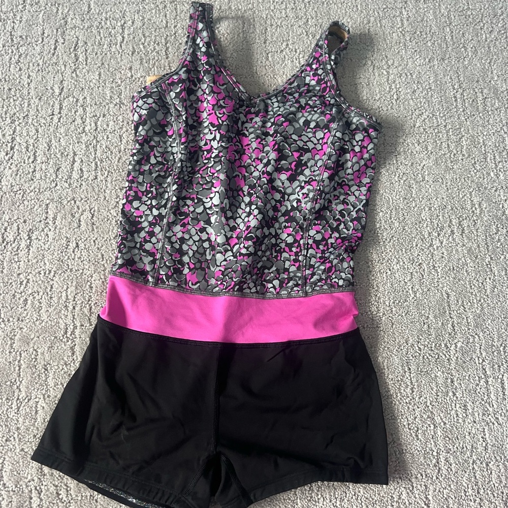 Pink and Black Patterned Tankini Swimsuit